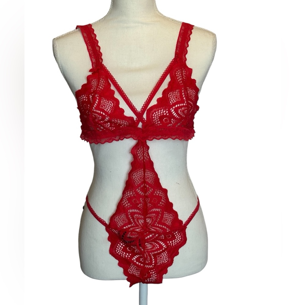 Glitter Elegant Red Lace Strappy Teddy